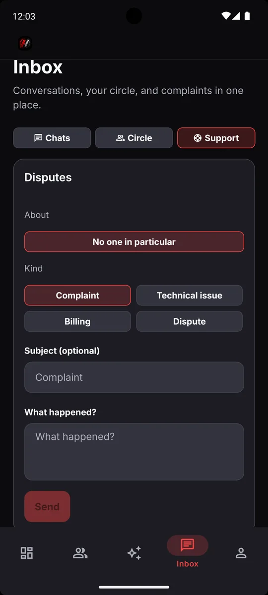 HypertFit: the inbox with support and disputes