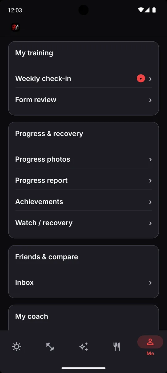 HypertFit: training, progress and recovery menus