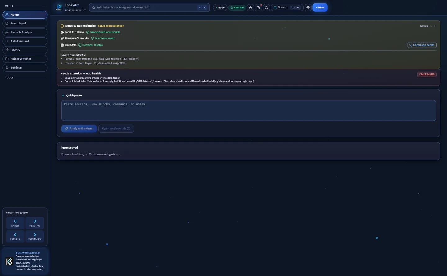 IndexArc: the vault home with quick paste